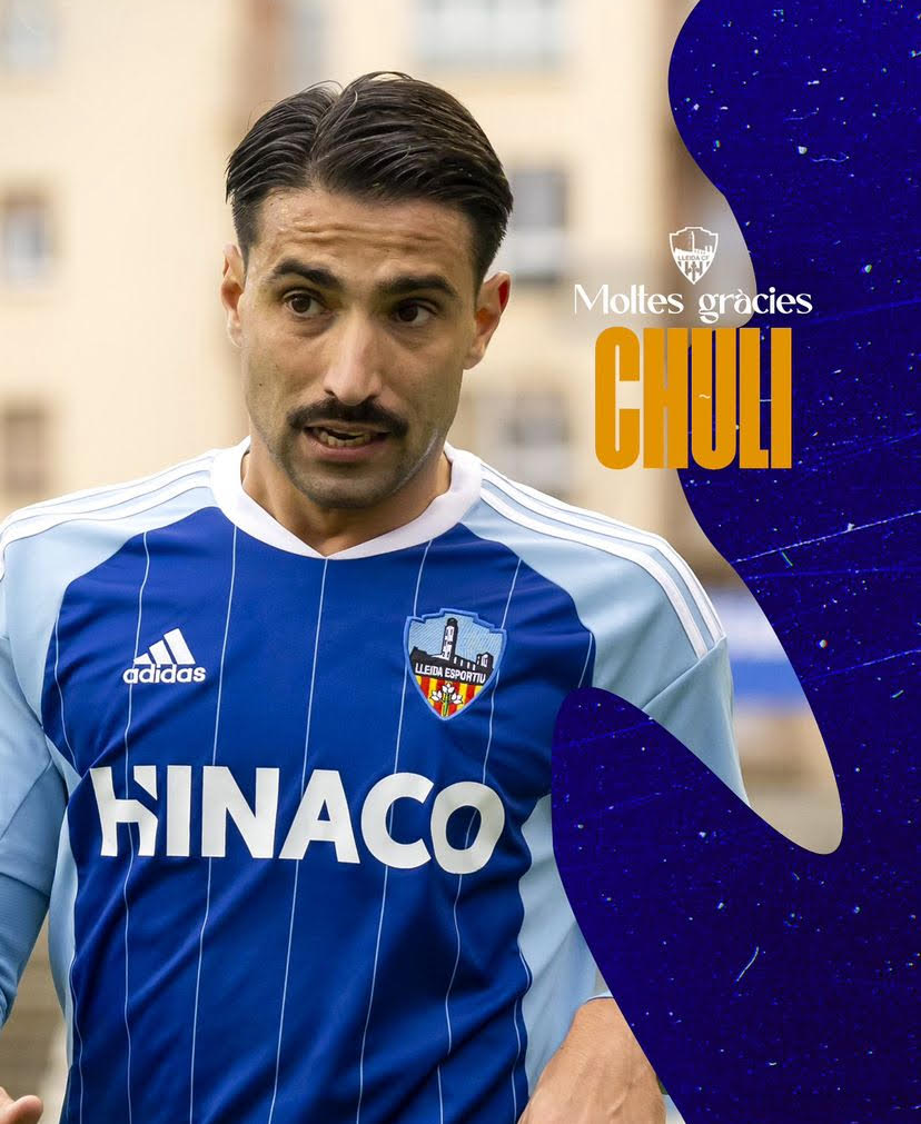 Fotografia del Lleida CF a les seves xarxes socials acomiadant a Chuli del club blau